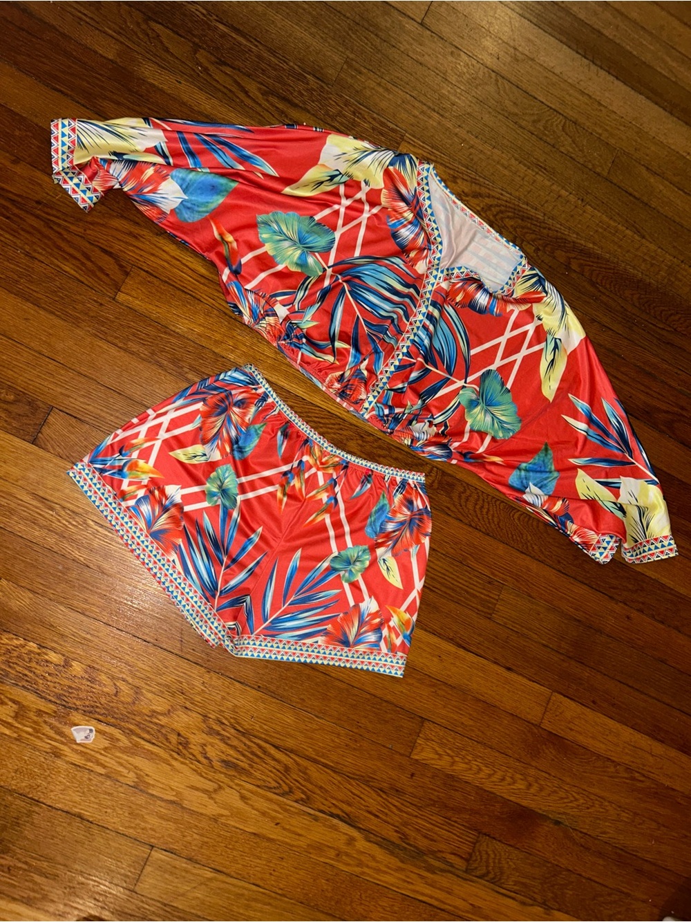 Women’s Tropical Red Floral Shorts - Lightweight Summer Lounge Shorts